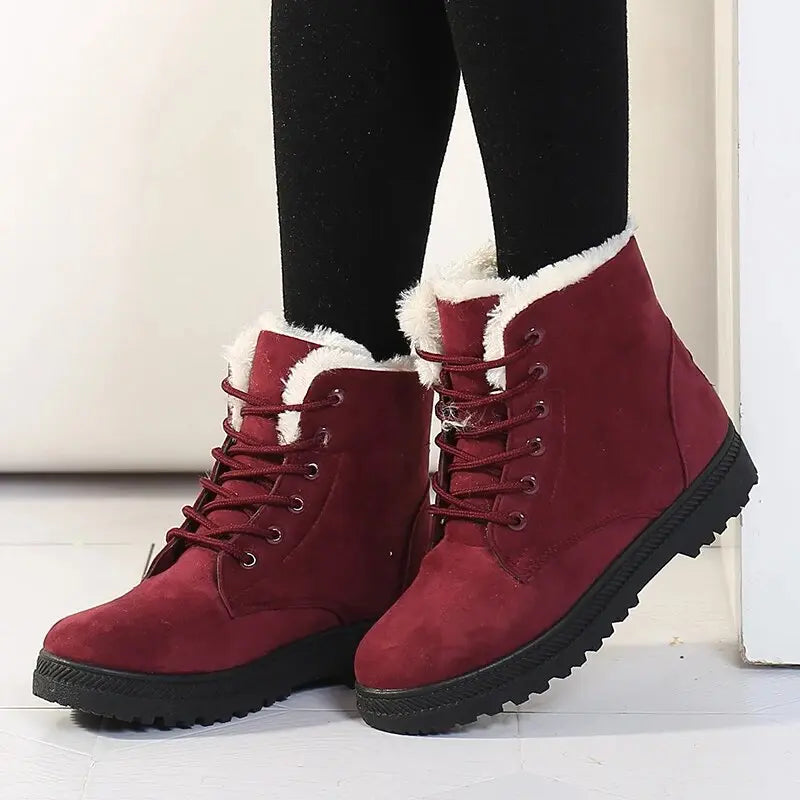 Women's cozy short ankle boots in black brown red blue warm-lined winter footwear true to size