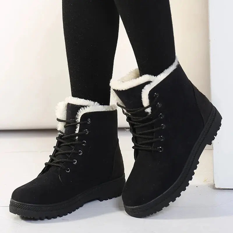 Women's cozy short ankle boots in black brown red blue warm lining winter everyday footwear