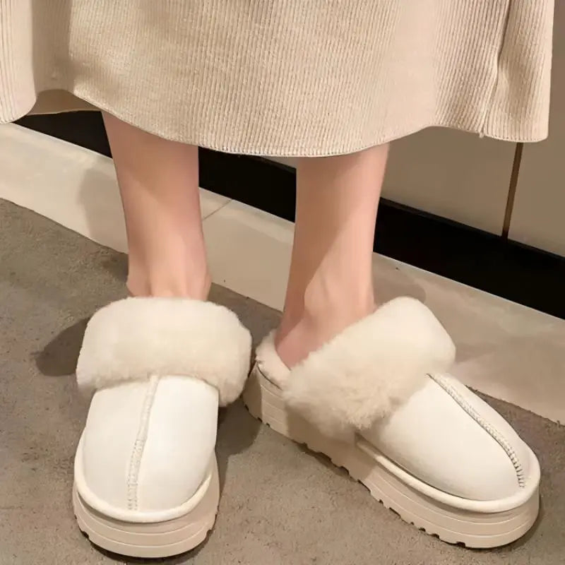 Women's cozy suede winter slippers with soft cotton lining and thick 5cm non-slip sole
