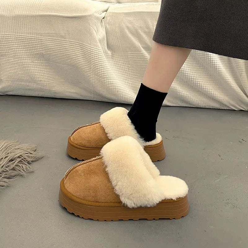 Women's cozy winter slippers suede upper soft cotton lining thick 5cm non-slip sole all-day warmth