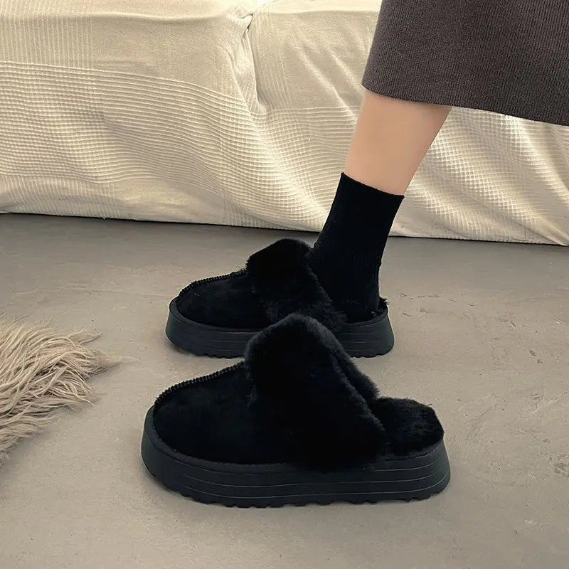 Women's cozy winter slippers suede upper soft cotton lining thick 5cm non-slip sole warm comfort