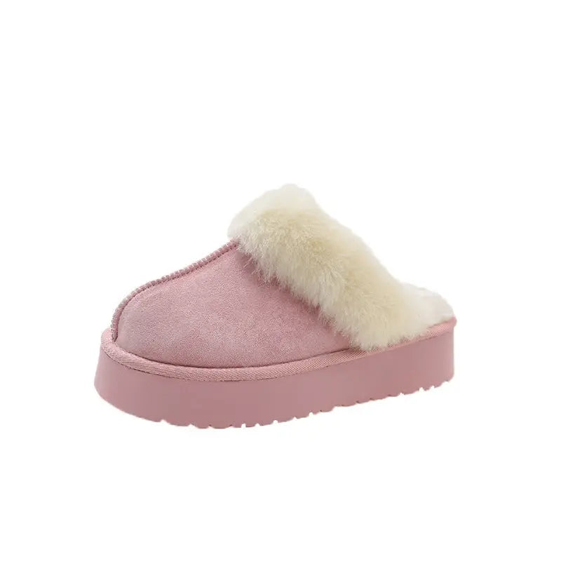 Women's suede winter slippers soft cotton lining thick 5cm non-slip sole cozy warm comfort
