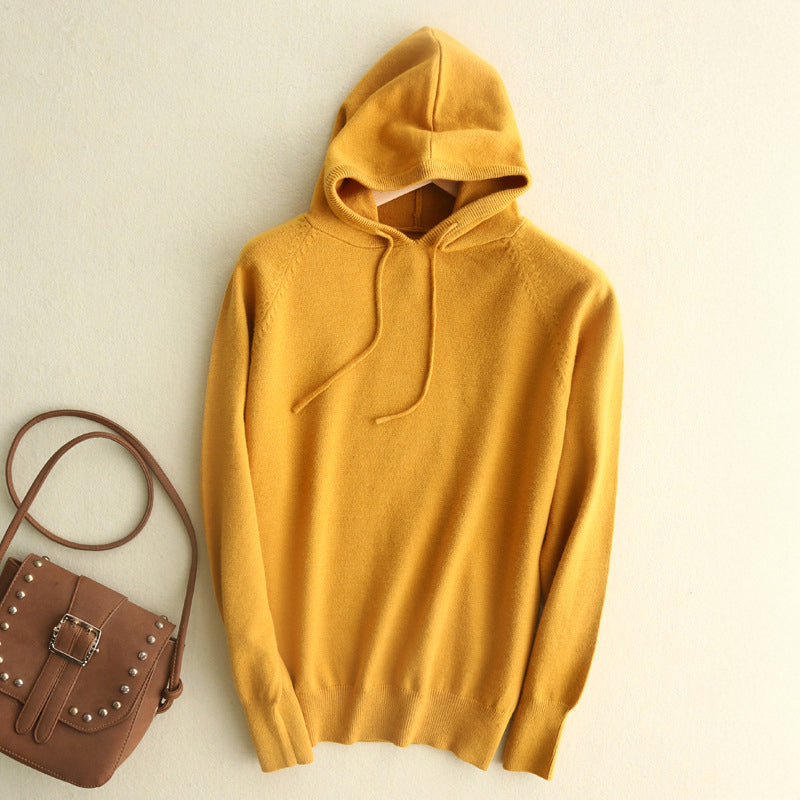 Lightweight soft knit hoodie in neutral tone, minimalist cut with fine-knit texture for everyday casual wear