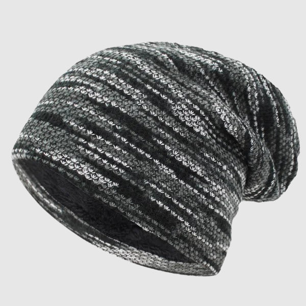 Striped winter beanie premium wool plush fleece lining cozy cold-weather hat outdoor style