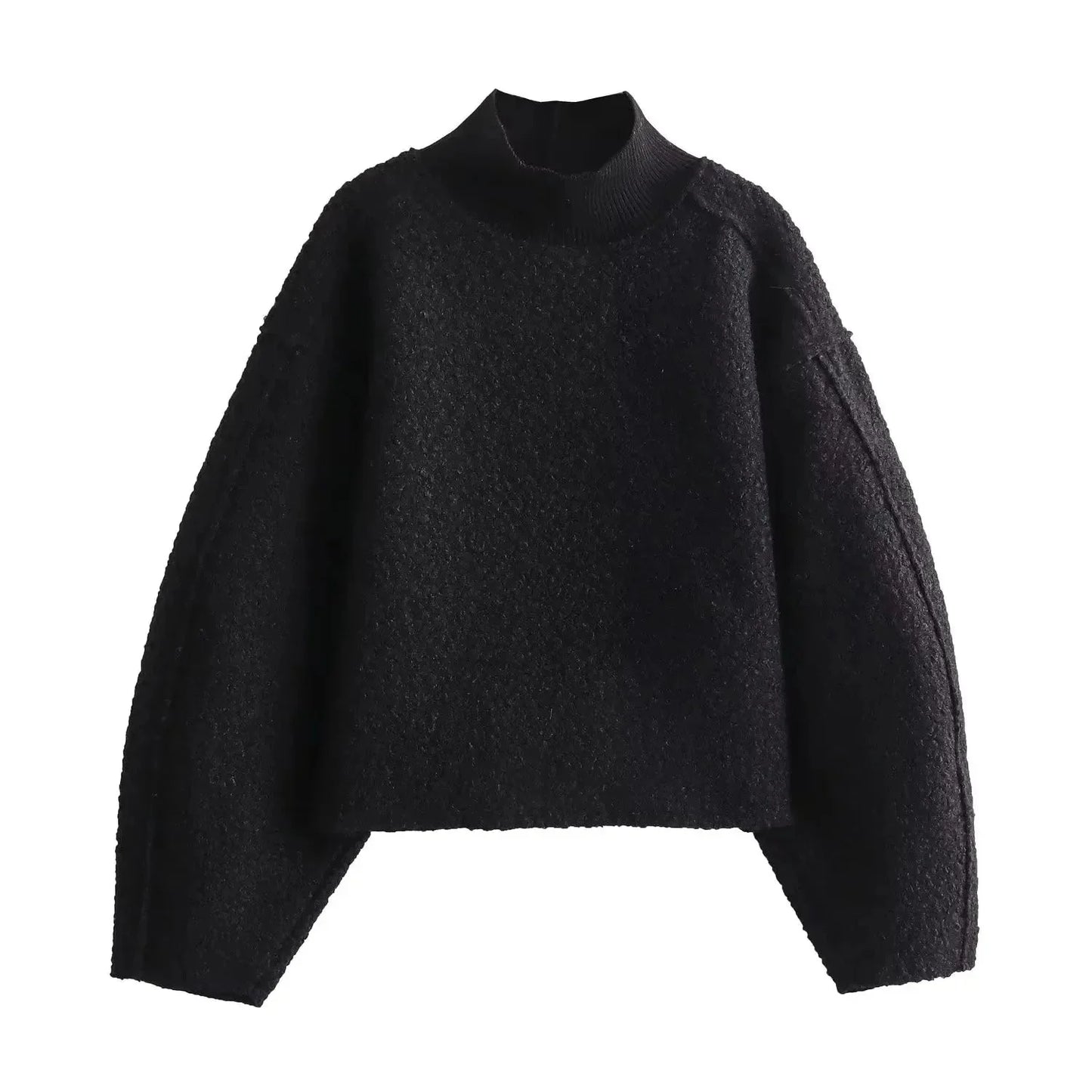 Women's oversized boucle turtleneck pullover cozy textured knit streetwear style sweater