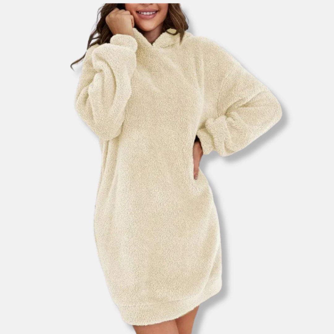 Women's oversized hoodie dress soft fleece long sleeve lounge wear with relaxed silhouette
