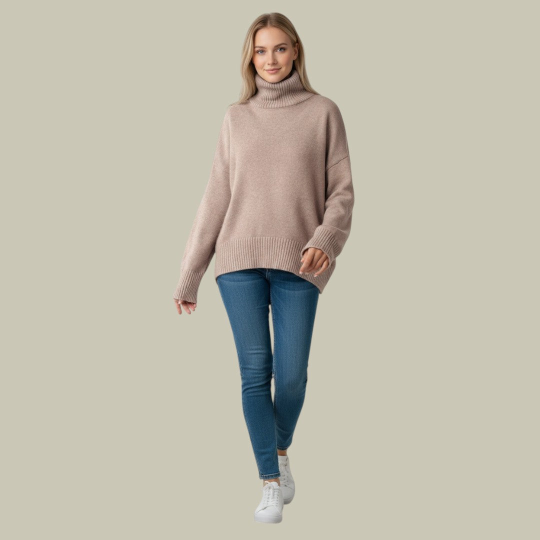 Women's relaxed fit winter turtleneck sweater in cozy knit, modern silhouette for effortless layering