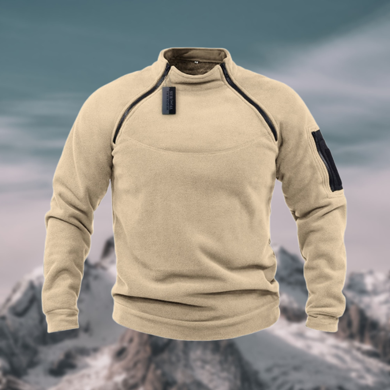 Men's tactical fleece pullover lightweight wind-resistant design with sleeve pocket in versatile style