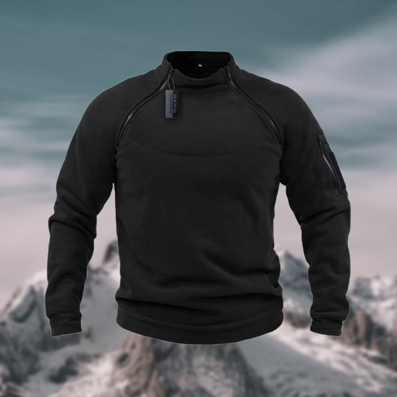 Men's gray tactical fleece pullover lightweight wind-resistant with sleeve pocket utility style