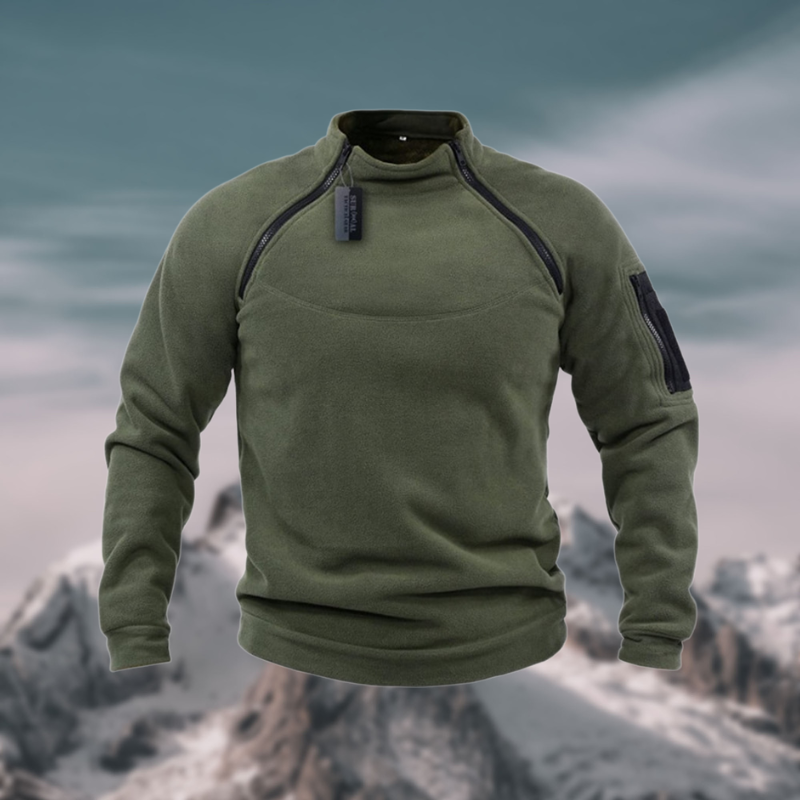Men's tactical fleece windbreaker jacket, lightweight outdoor layer with multiple utility pockets