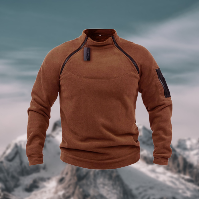 Men's gray tactical fleece pullover lightweight wind-resistant with sleeve pocket