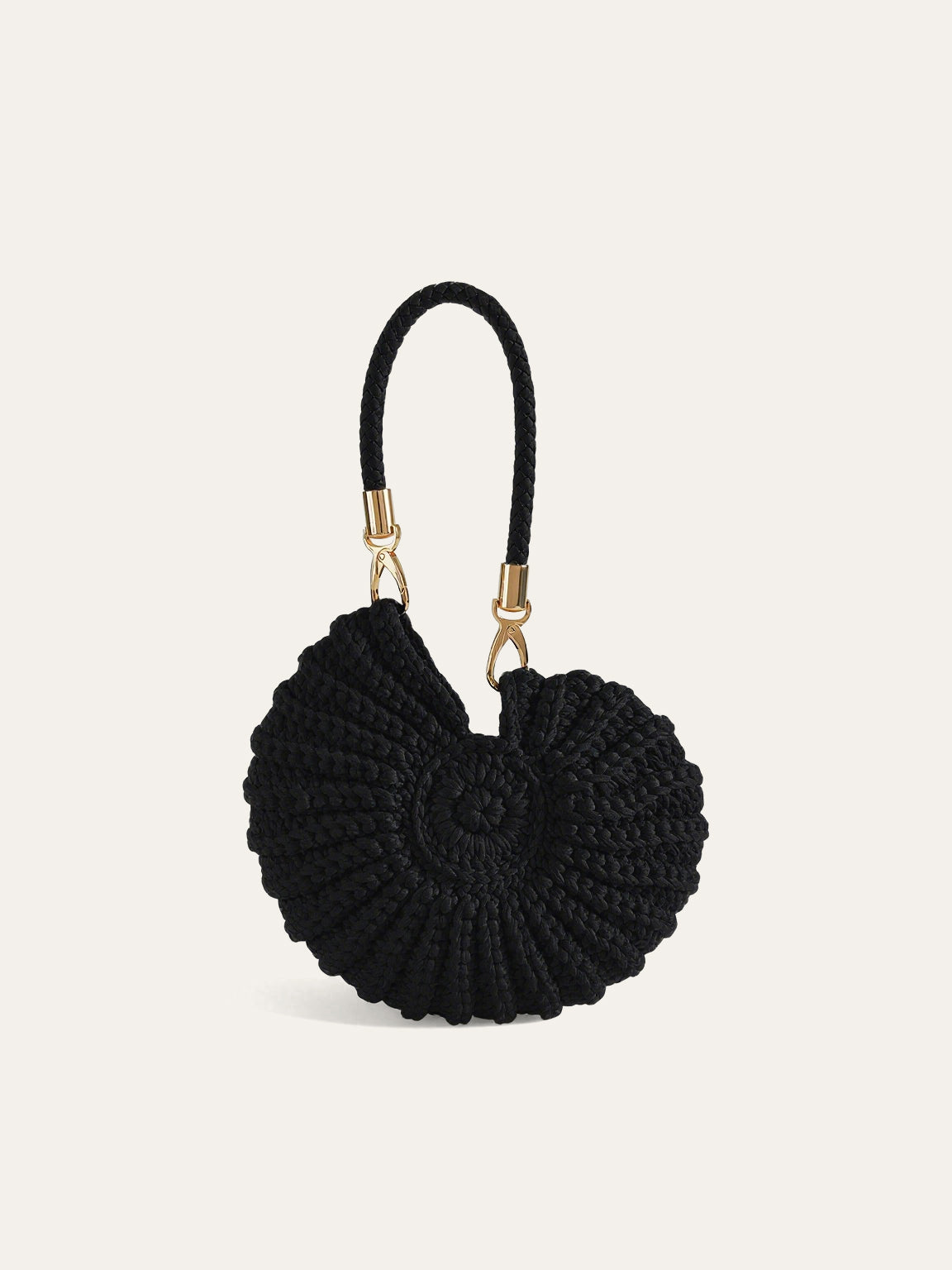 Conch shell crochet handbag beige structured silhouette detachable rope handle boho chic everyday bag