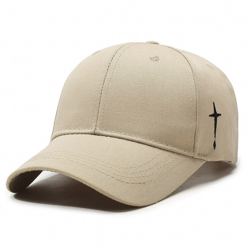 Washed cotton baseball cap bold cross embroidery curved brim adjustable breathable streetwear fit