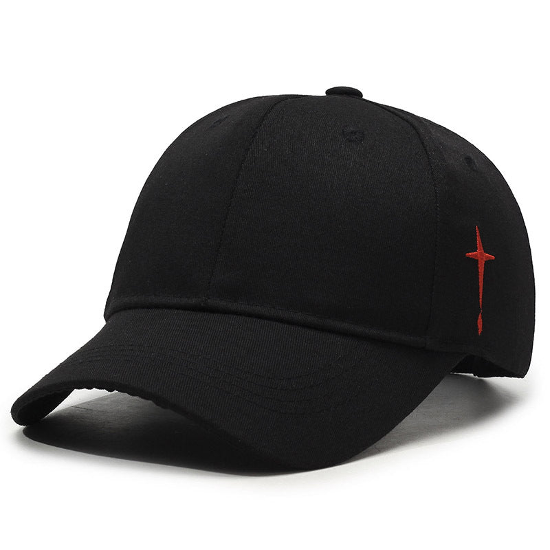 Washed cotton baseball cap bold cross embroidery curved brim adjustable breathable everyday streetwear