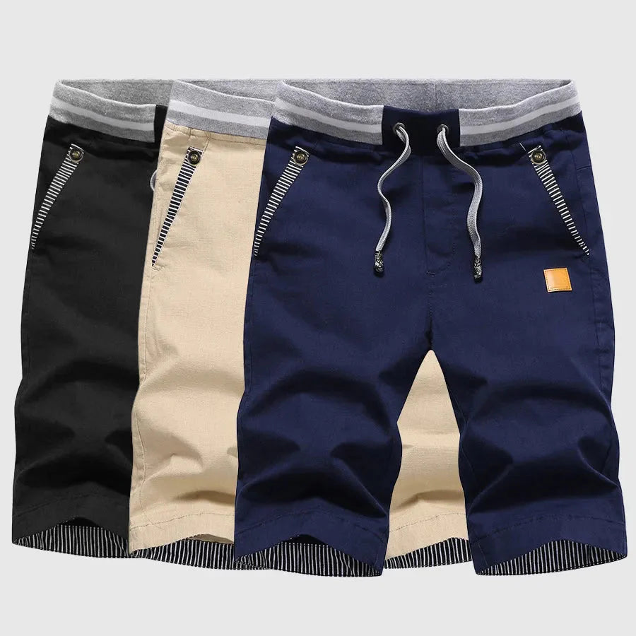 Unisex striped cotton summer shorts elastic drawstring waist breathable relaxed fit all-day comfort