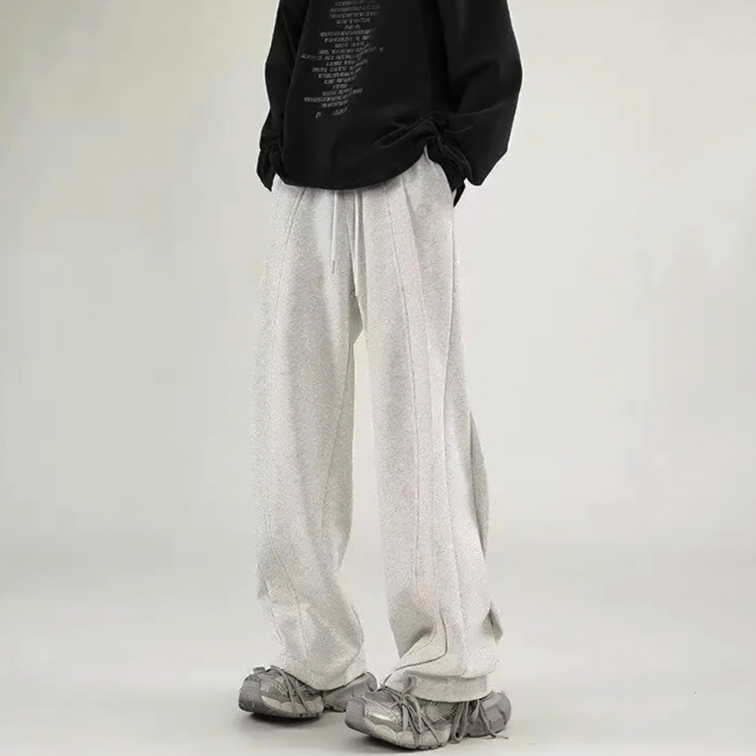 Gray ultra-soft wide-leg sweatpants with elastic drawstring waist, midweight cotton lounge fit