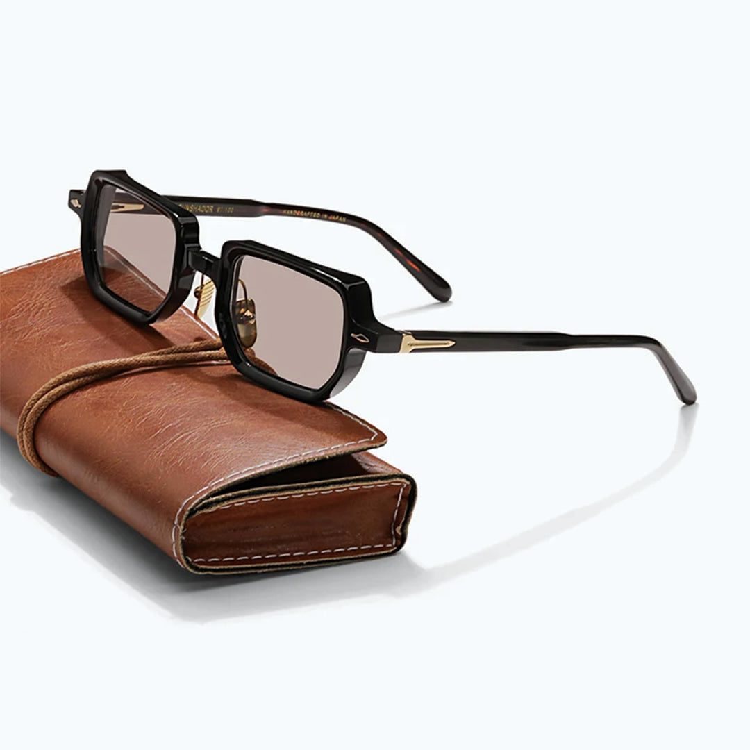 Rivaro rectangular Italian acetate sunglasses titanium frame UV400 tinted lenses lightweight handcrafted
