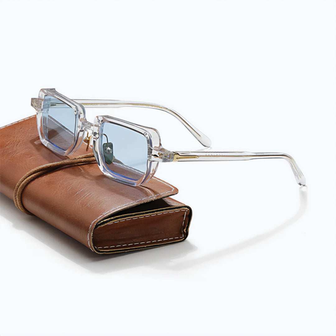 Rivaro rectangular Italian acetate titanium sunglasses UV400 tinted lenses handcrafted lightweight 34g