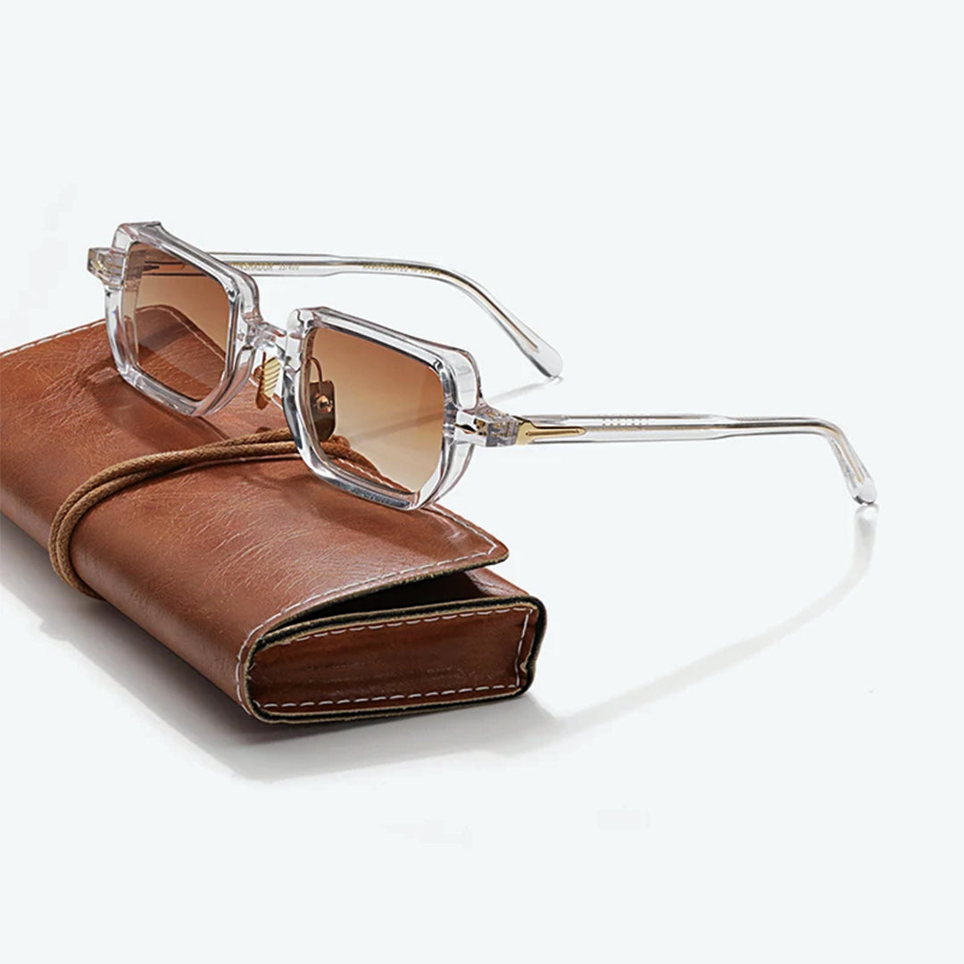 Rivaro rectangular Italian acetate sunglasses titanium frame tinted UV400 lenses lightweight 34g