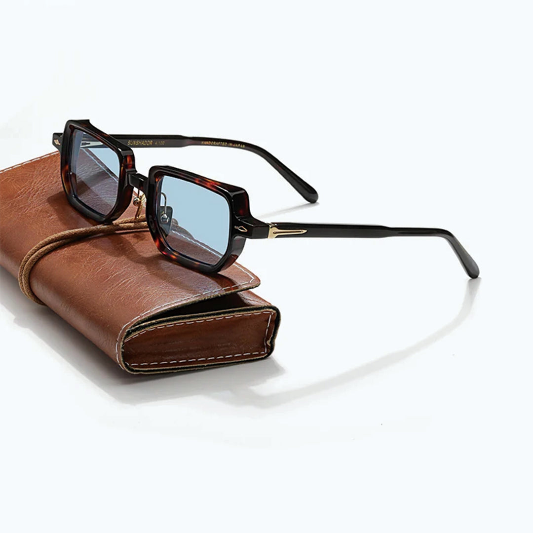 Rivaro rectangular Italian acetate titanium sunglasses UV400 tinted lenses handcrafted lightweight 34g