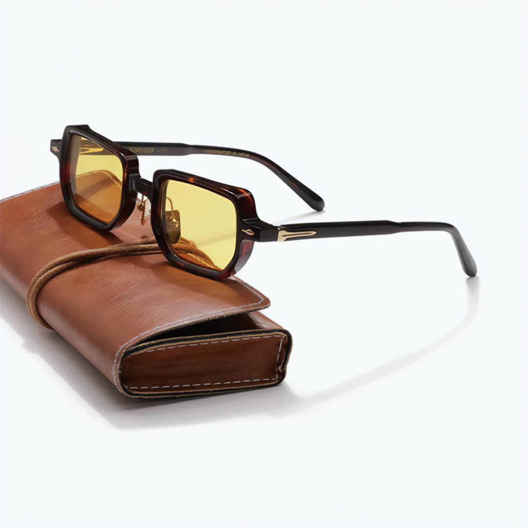 Rivaro rectangular Italian acetate sunglasses titanium frame UV400 tinted lenses lightweight 34g
