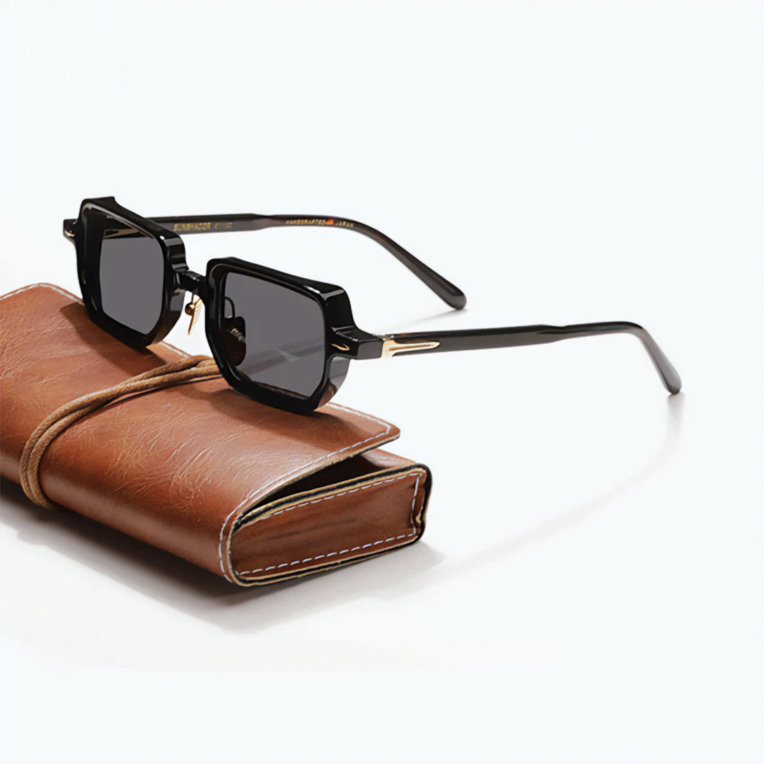 Rivaro rectangular Italian acetate titanium sunglasses UV400 tinted lenses handcrafted lightweight 34g