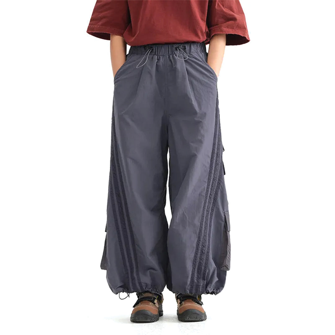 Horizon striped wide-leg cargo pants, water-resistant multi-pocket travel trousers in neutral tones