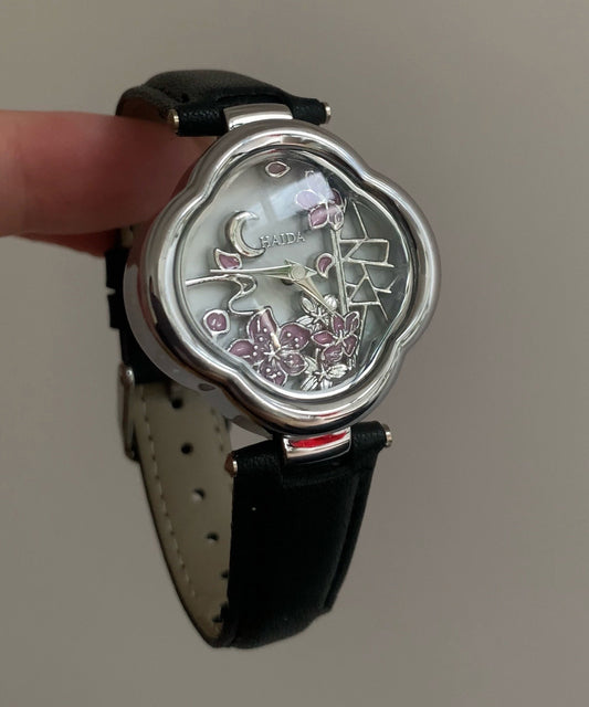 Jolies montres en métal noir, cuir et cristal Hardlex - Urbann-Vibe