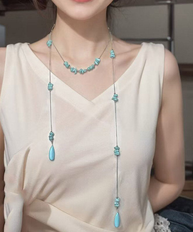 Collier pendentif pull en acier inoxydable bleu avec perles turquoises - Urbann-Vibe
