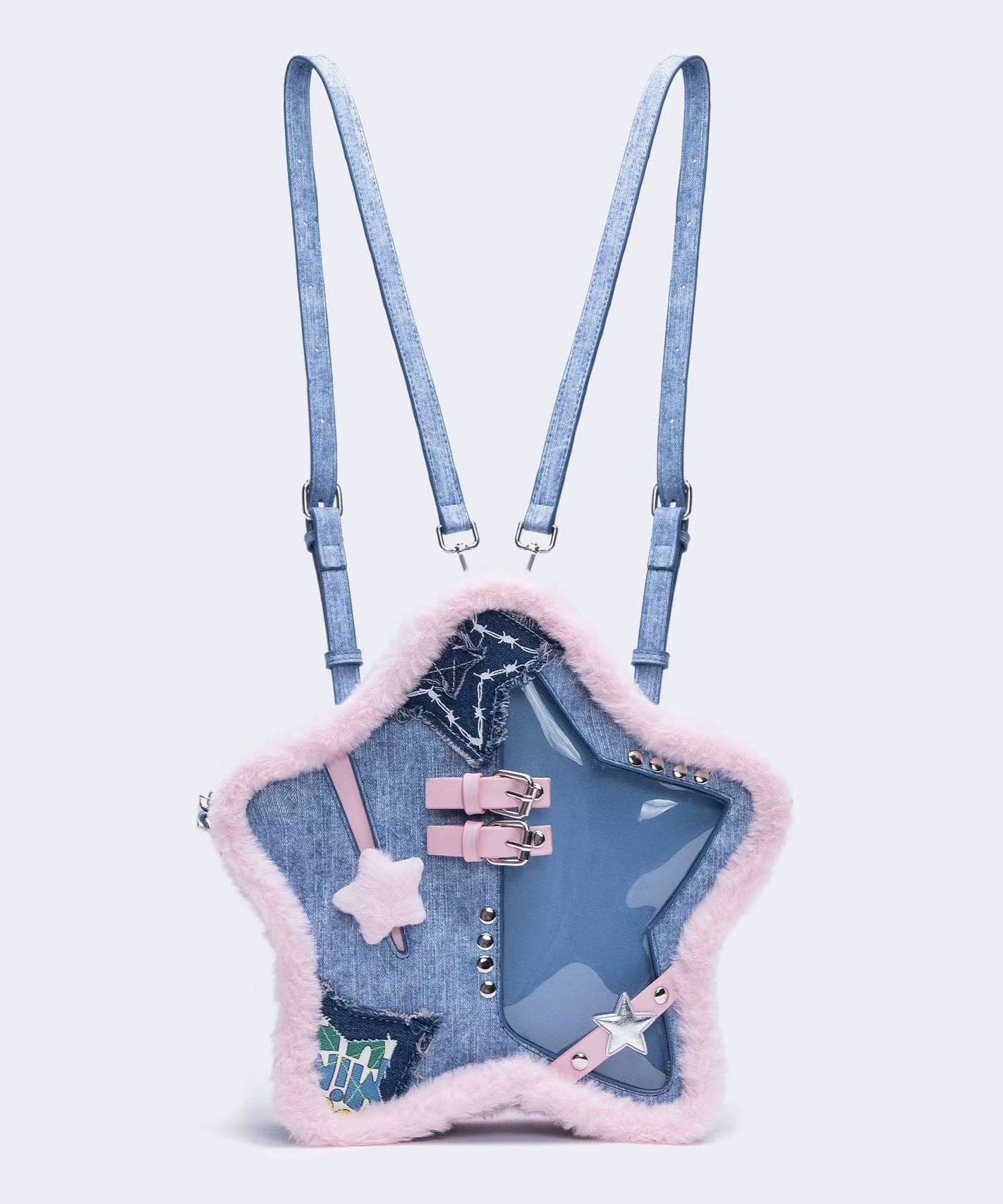 Sac à dos patchwork en denim bleu en forme d'étoile - Urbann-Vibe