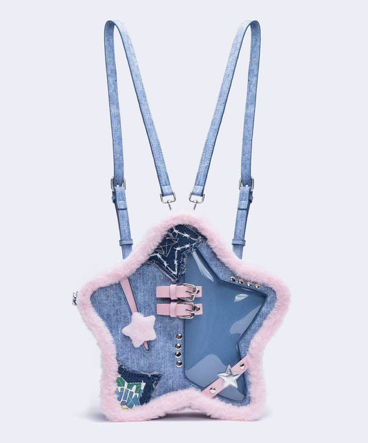 Sac à dos patchwork en denim bleu en forme d'étoile - Urbann-Vibe