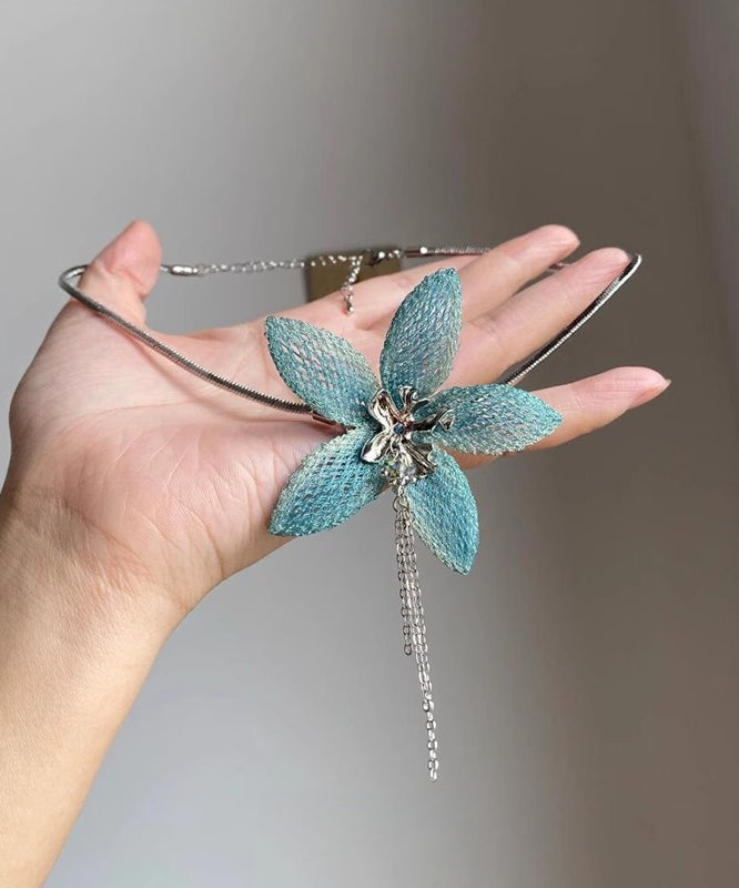Joli collier avec pendentif floral en argent sterling bleu - Urbann-Vibe