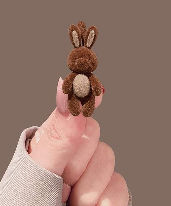 Jolie épingle à cheveux en alliage marron floquée en forme de petit lapin - Urbann-Vibe