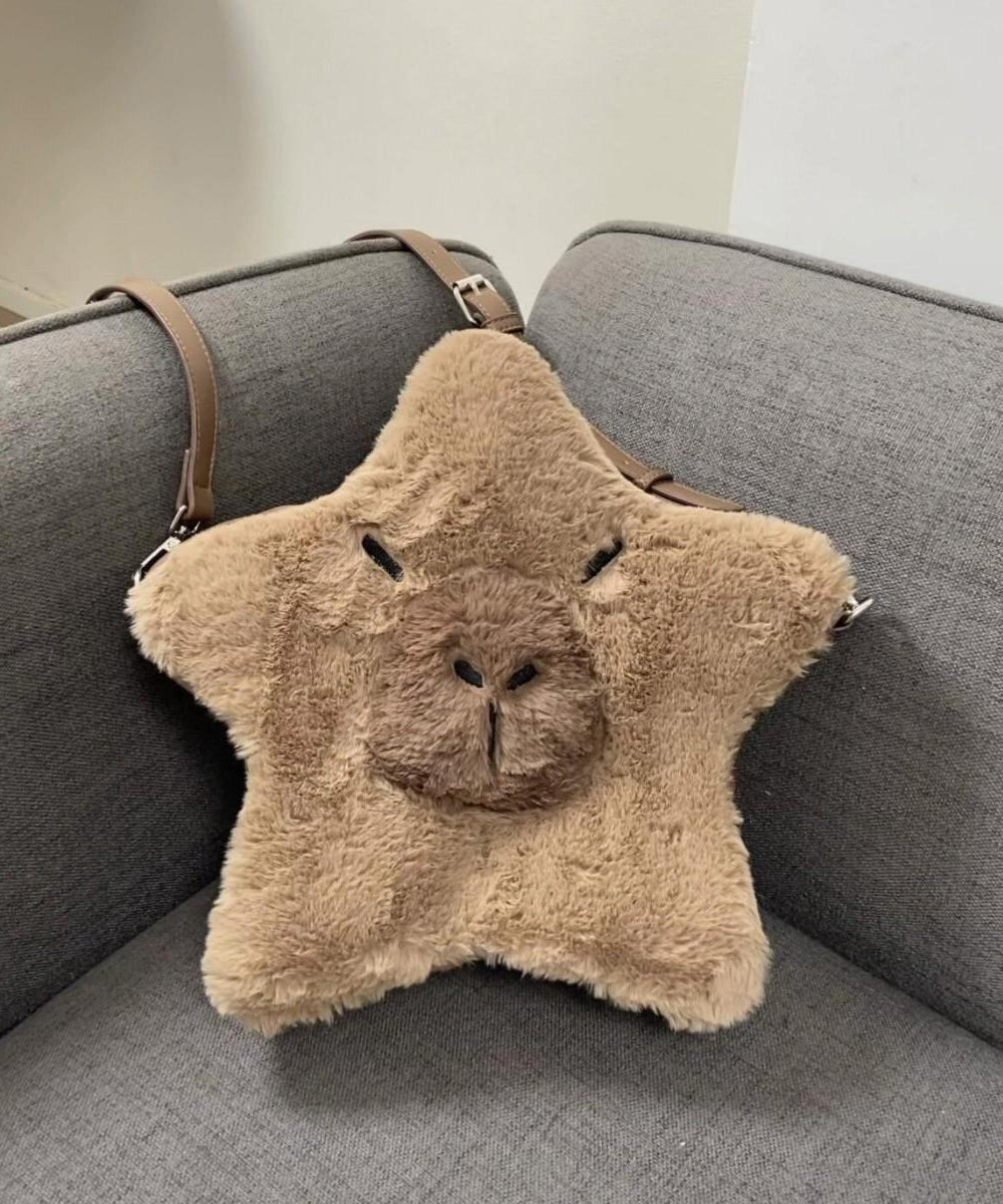 Sac à dos en fourrure duveteuse en forme d'étoile marron mignon Capybara - Urbann-Vibe