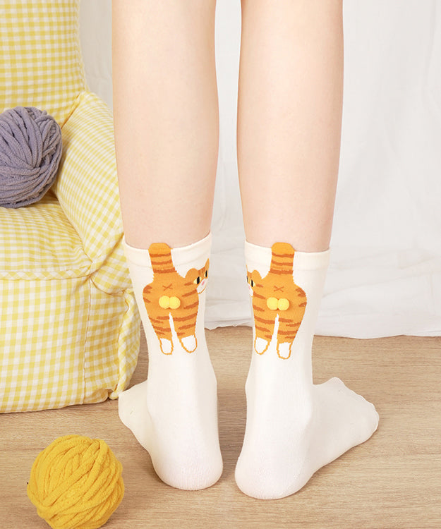 Chaussettes mi-mollet en coton à motif chat mignon - Urbann-Vibe