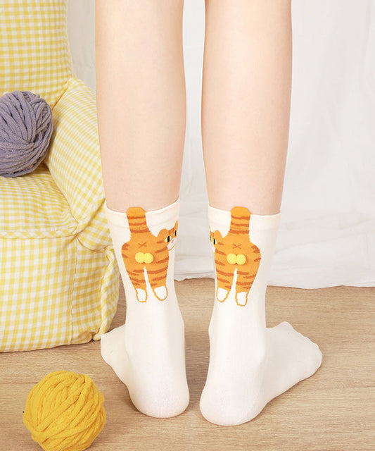 Chaussettes mi-mollet en coton à motif chat mignon - Urbann-Vibe