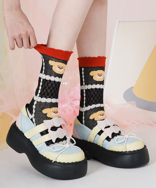Chaussettes mi-mollet fines en maille jacquard à motifs mignons de dessins animés - Urbann-Vibe