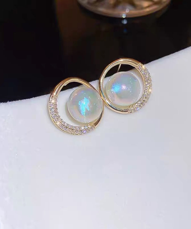 Jolies boucles d'oreilles créoles en alliage d'or et perles de zircon - Urbann-Vibe