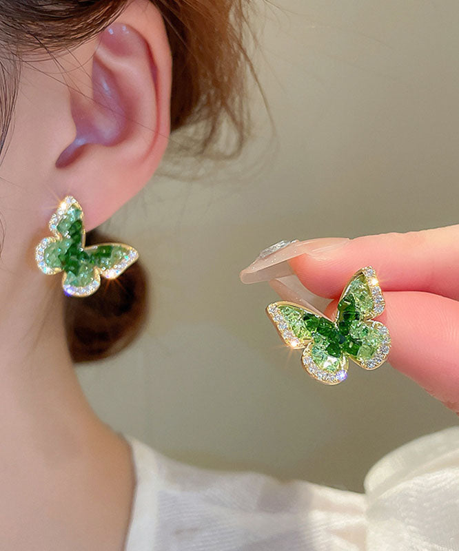 Boucles d'oreilles à tige en forme de papillon en cristal de zircon vert et cuivre - Urbann-Vibe