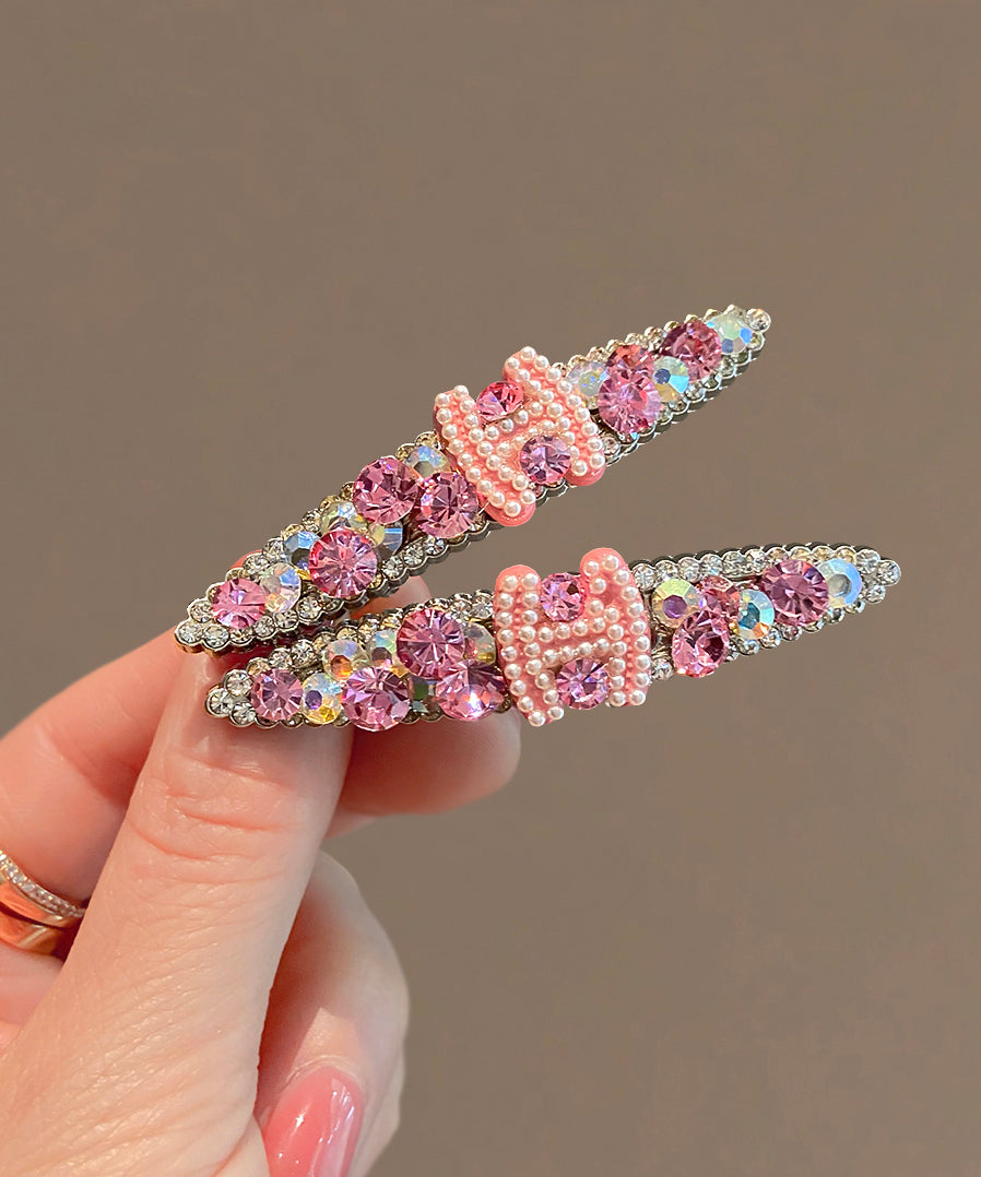 Jolie épingle à cheveux graphique en alliage rose avec perles de zircone - Urbann-Vibe