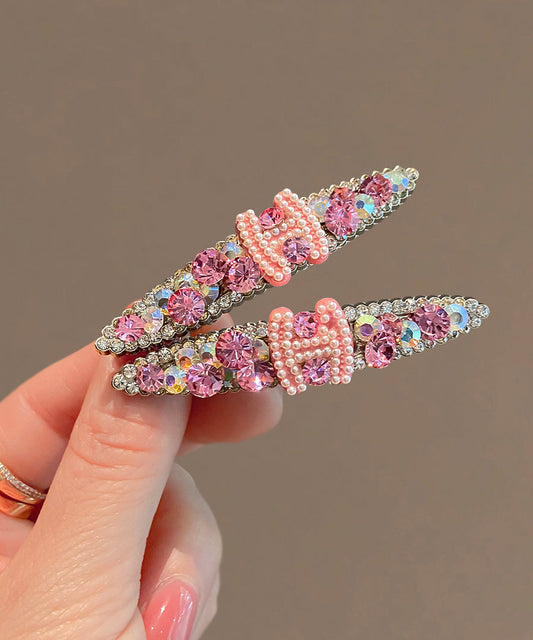 Jolie épingle à cheveux graphique en alliage rose avec perles de zircone - Urbann-Vibe