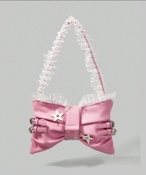Sacs à bandoulière en similicuir avec nœud rose et dentelle pour filles - Urbann-Vibe