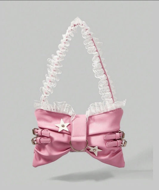 Sacs à bandoulière en similicuir avec nœud rose et dentelle pour filles - Urbann-Vibe