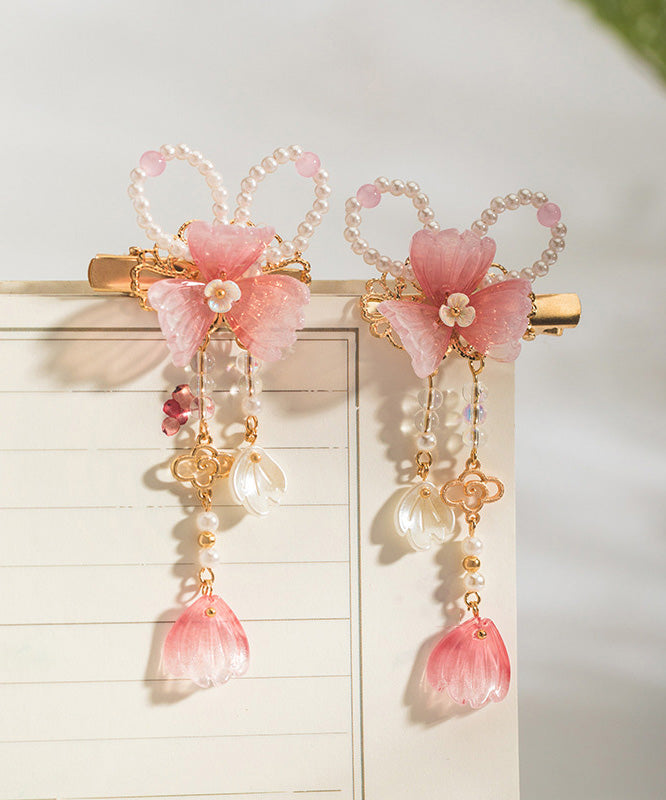 Épingles à cheveux roses mignonnes en alliage de cuivre avec pompon nacré (paire) - Urbann-Vibe