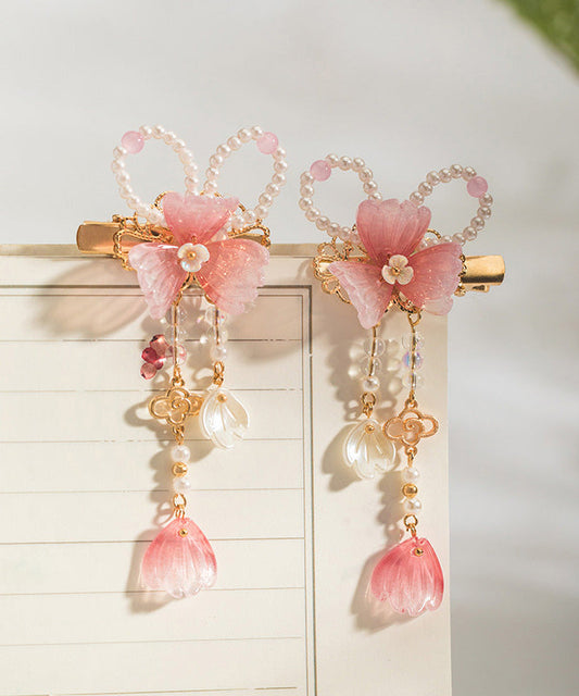 Épingles à cheveux roses mignonnes en alliage de cuivre avec pompon nacré (paire) - Urbann-Vibe