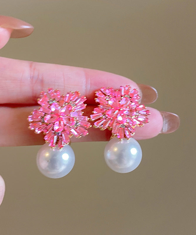 Boucles d'oreilles pendantes en alliage de cuivre rose avec perles de zircone - Urbann-Vibe