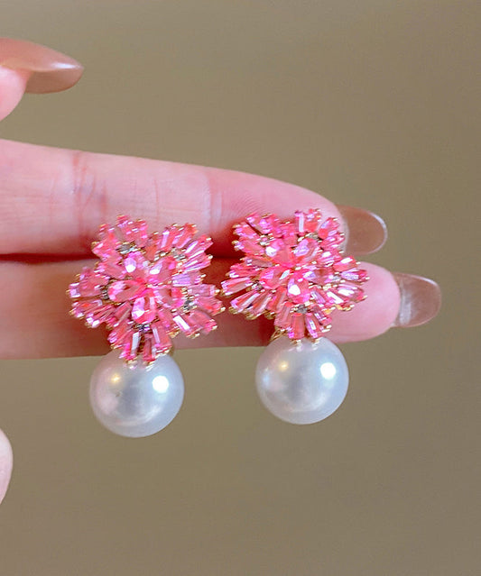 Boucles d'oreilles pendantes en alliage de cuivre rose avec perles de zircone - Urbann-Vibe