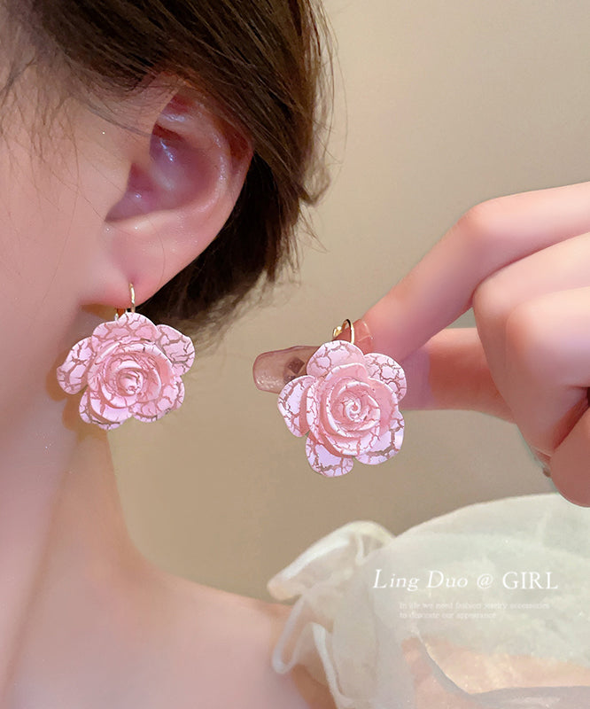 Jolies boucles d'oreilles créoles en alliage d'argent sterling rose et résine rose - Urbann-Vibe