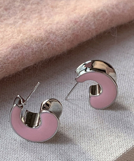 Jolies boucles d'oreilles créoles en argent sterling rose en forme de C avec glaçage goutte à goutte - Urbann-Vibe