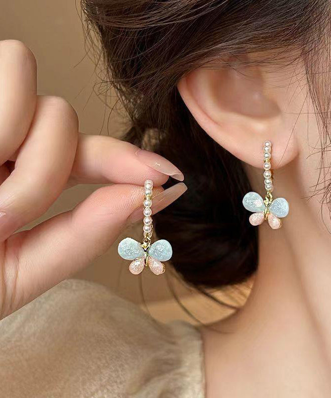 Jolies boucles d'oreilles créoles papillon en alliage de perles arc-en-ciel - Urbann-Vibe
